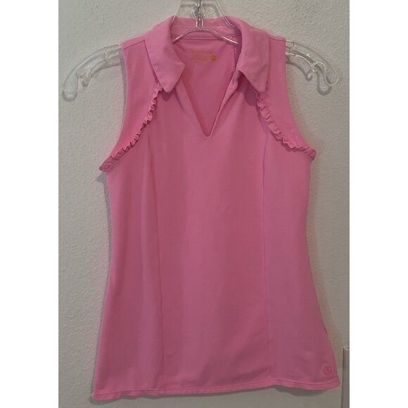 LILLY PULITZER SIZE XXS LUXLETIC MARTINA POLO TOP *HAVANA PINK* UPF 50+ - Picture 4 of 13